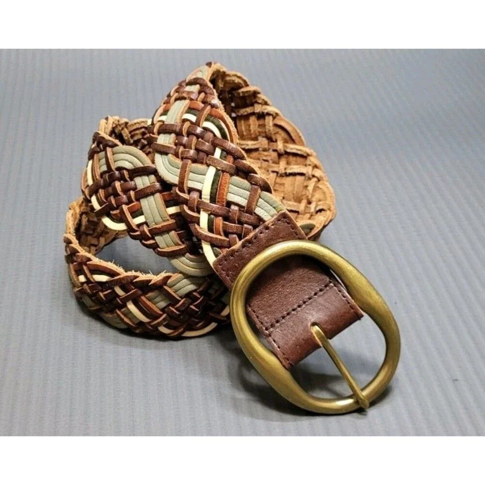Genuine Leather Brown Woven Braided Womens L 2